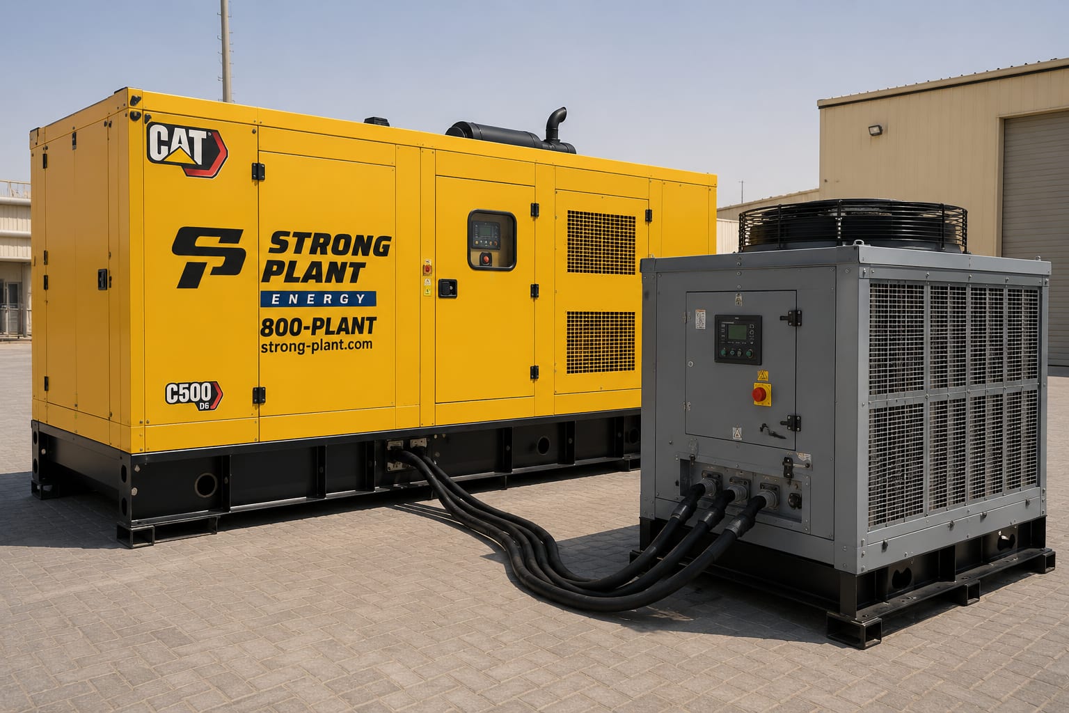 Resistive load bank connected to a Strong Plant containerised generator during acceptance testing